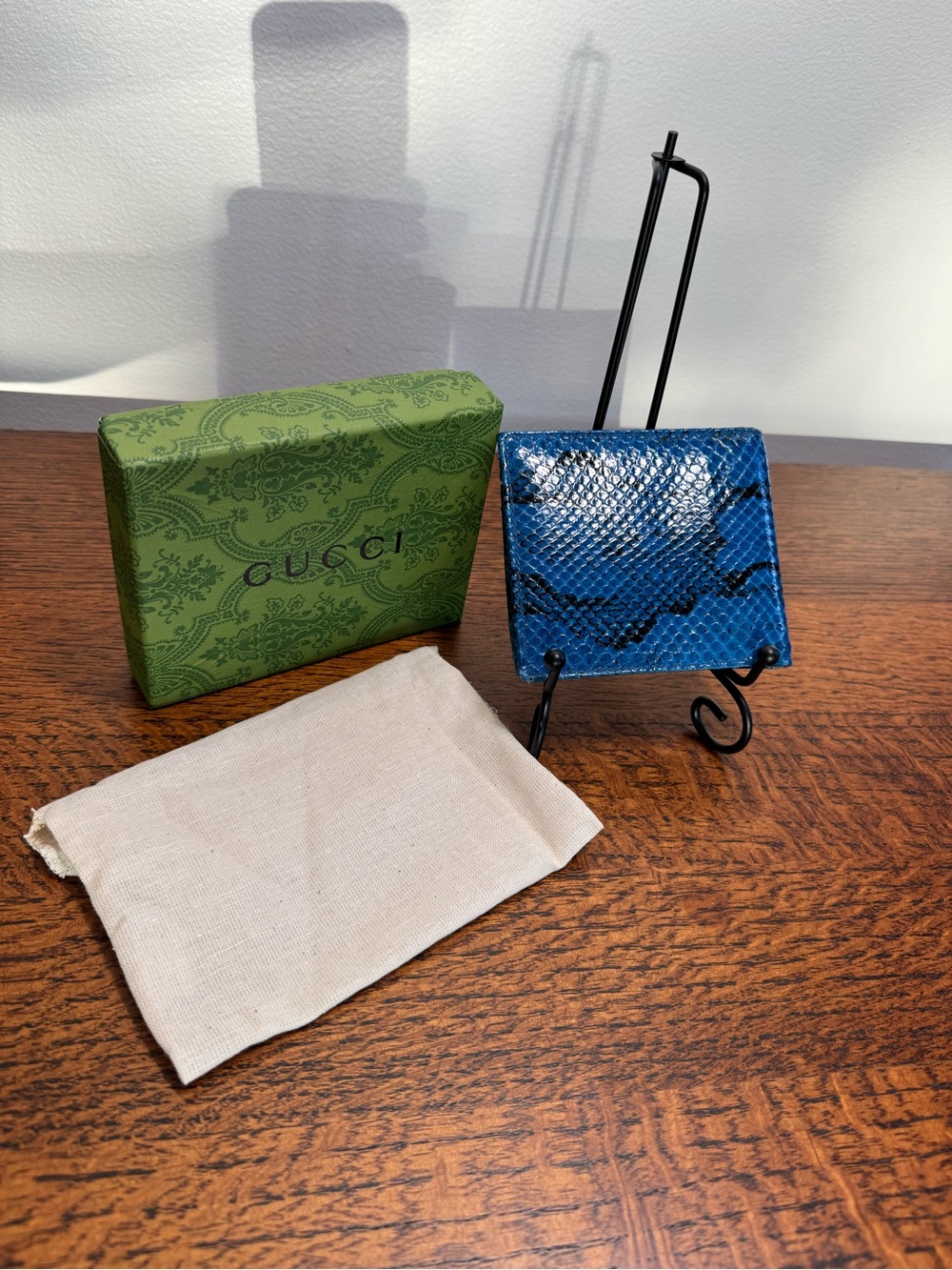 Gucci Blue Python Snakeskin Bi-Fold Card Wallet w/COA and box